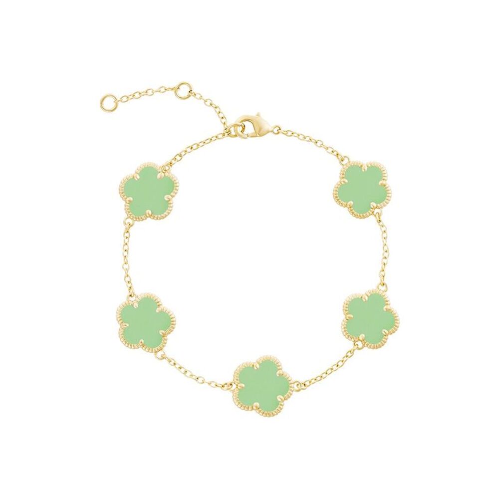 Jankuo Flower 14K Plated Synthetic Peridot Color Stone Station Bracelet